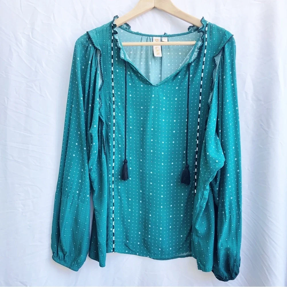 ANTHROPOLOGIE | DOLAN COLLECTION LUCILLE EMBROIDERY RUFFLE PRINTED BLOUSE LARGE - Picture 4 of 9